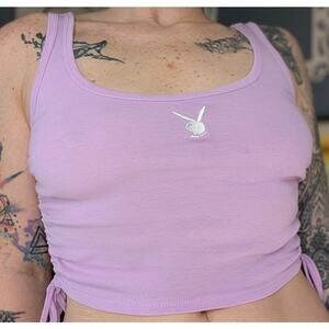Pink Playboy Scrunch Side Crop Top